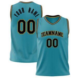 Custom Teal Black Solid Color Basketball V-Neck Jersey