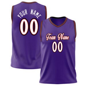 Purple White Solid Color V-Neck Basketball Jersey