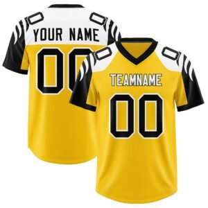 Sublimated Gold Black Raglan Sleeves American Football Fan Jersey