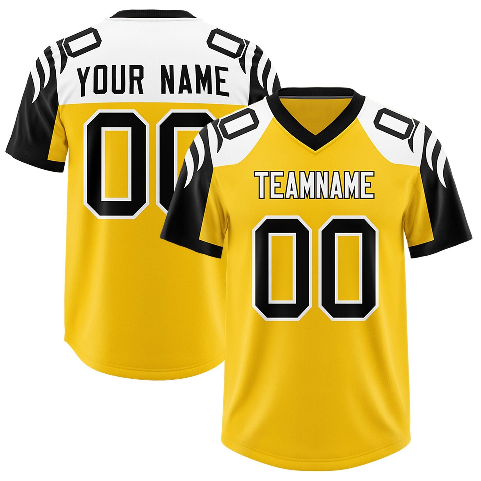 Sublimated Gold Black Raglan Sleeves American Football Fan Jersey