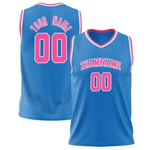 Custom Blue Pink Solid Color V-Neck Basketball Jersey