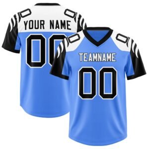 Custom Powder Blue Black Personalized Pattern American Football Jersey