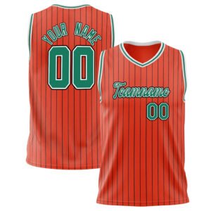 Custom Orange Kelly Green Pinstripe Basketball V-Neck Jersey