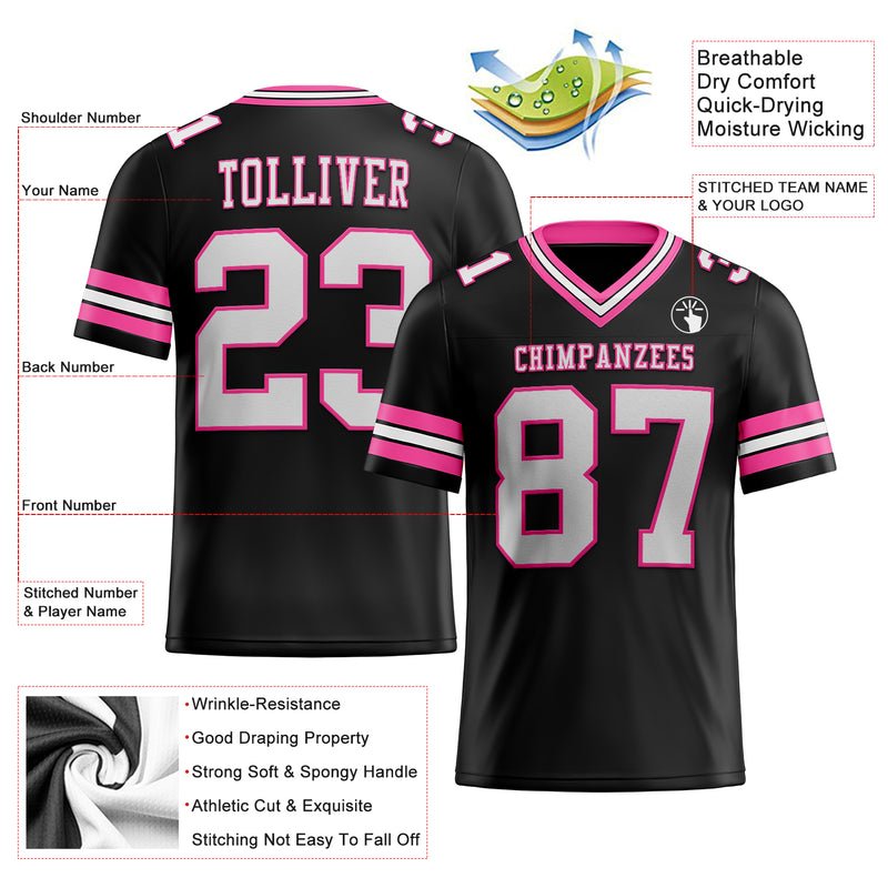 Custom Black White-Pink Authentic Football Fan Jersey - Image 2