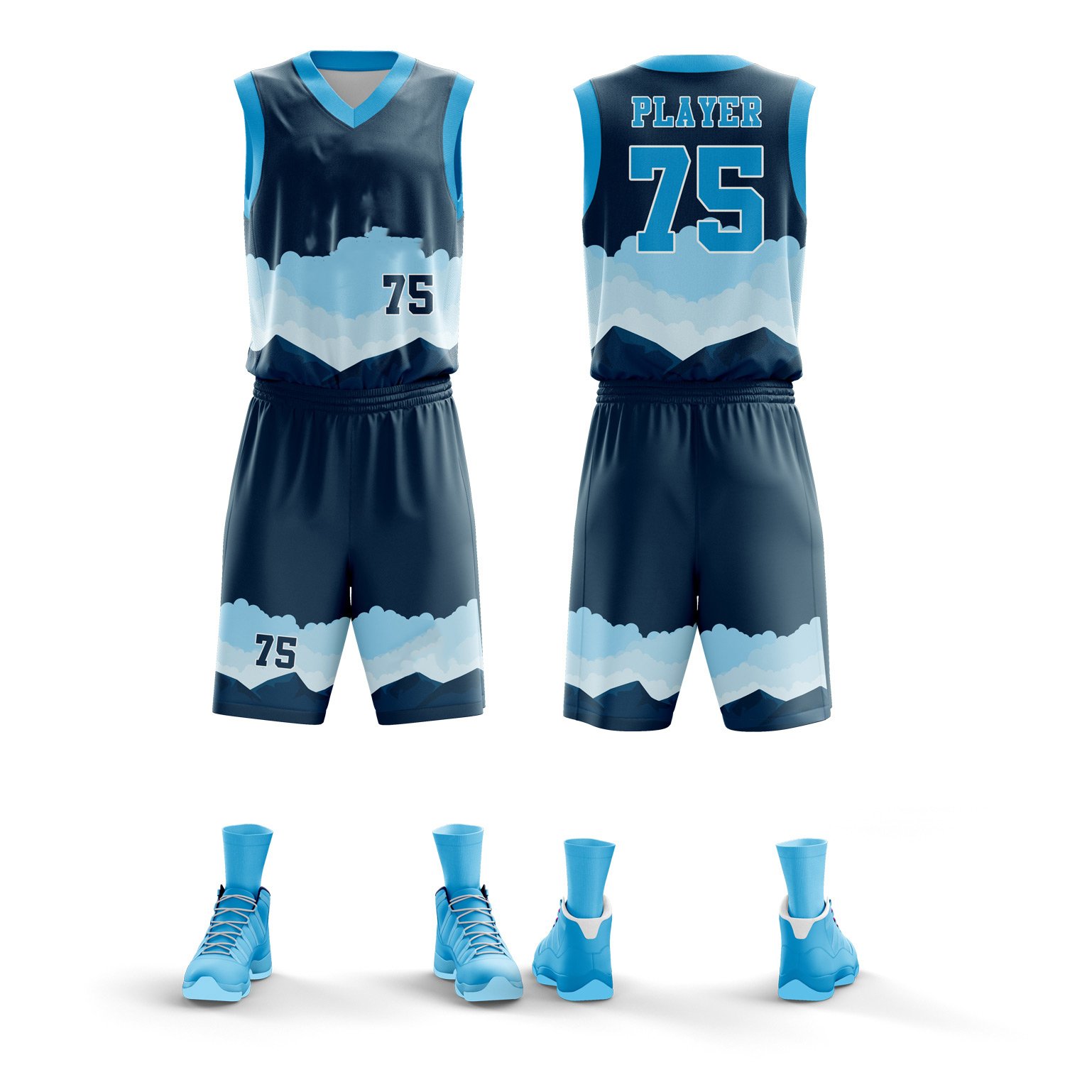 Navy Blue Gradient Basketball Uniform Custom Team Set