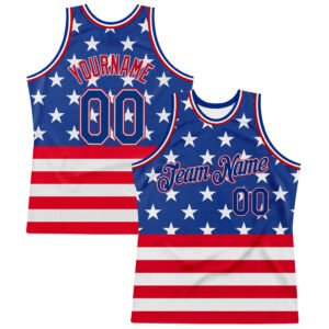 Custom Royal Royal-Red 3D Pattern Design American Flag Authentic Basketball Jersey