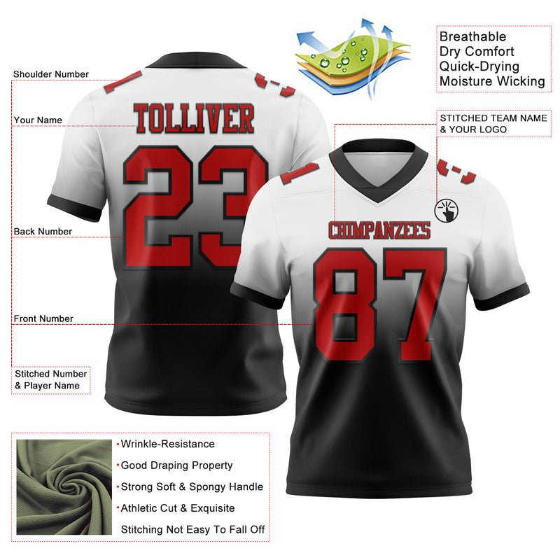 White Red-Black Authentic Fade Fashion Football Fan Jersey - Image 2