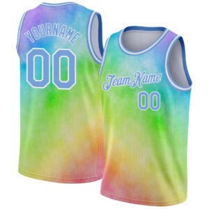 Custom Tie Dye Light Blue-White 3D Rainbow Authentic Basketball Crew Neck Jersey