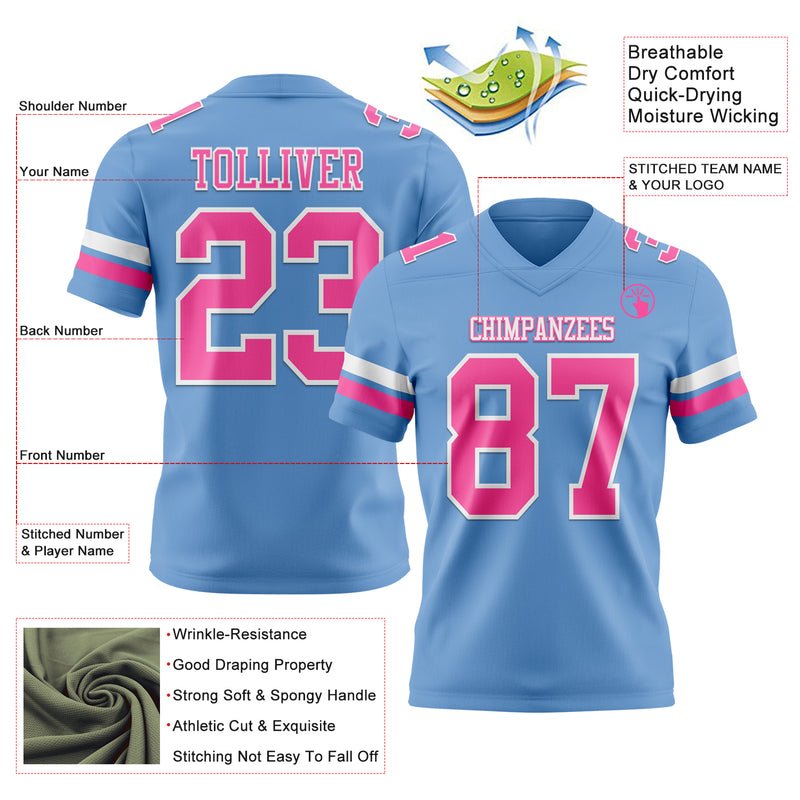 Light Blue Pink-White Authentic Football Fan Jersey - Image 2