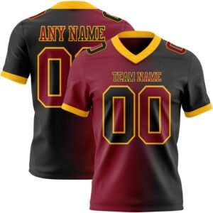 Custom Black Crimson-Gold Gradient Fashion American Football Jersey