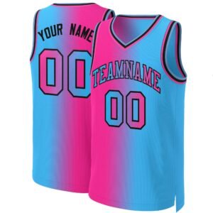 Custom Pink Blue-Black Gradient V-Neck Basketball Jersey