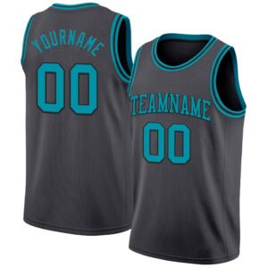 Custom Steel Gray Teal-Black Authentic Basketball Crew Neck Jersey