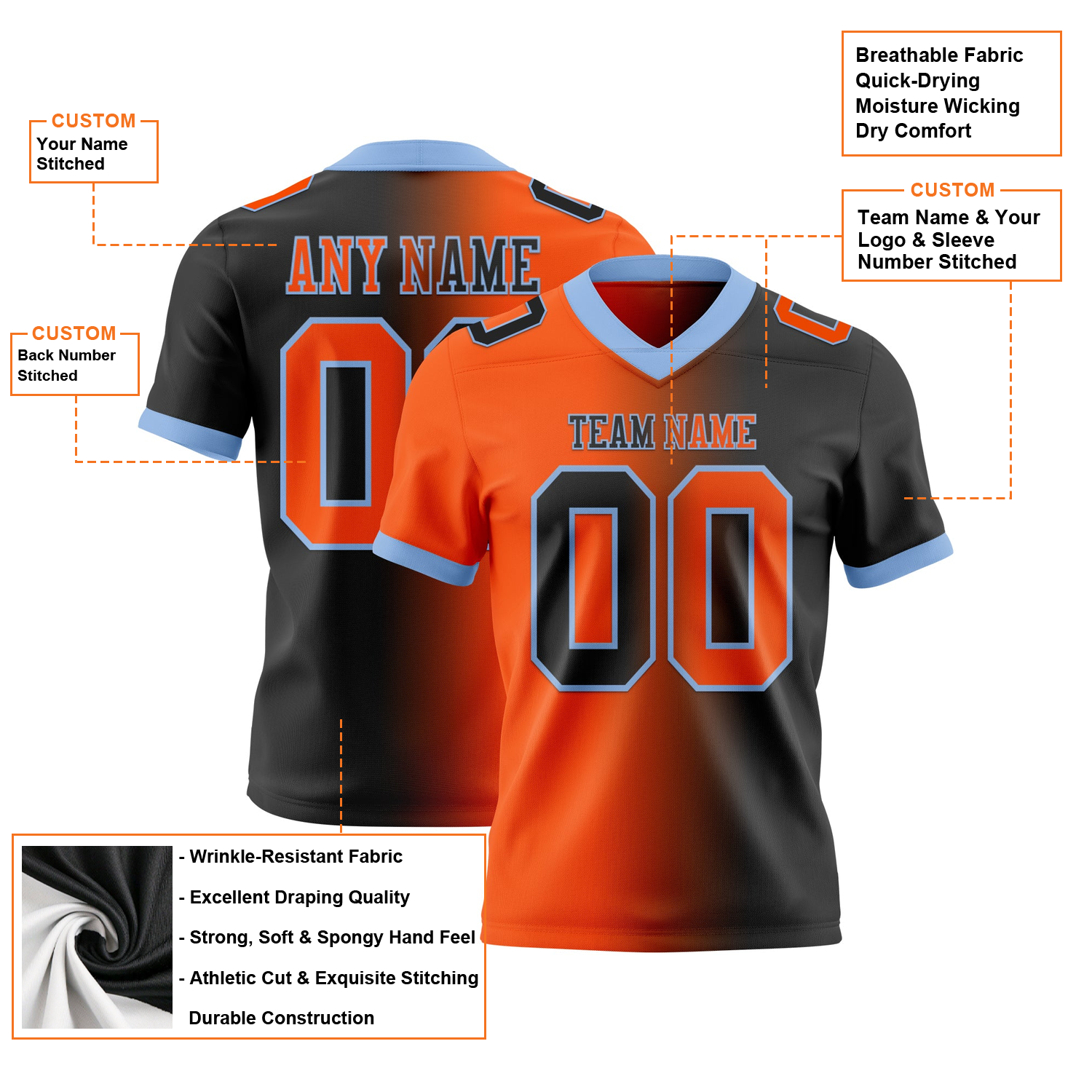 Personalized Stitched Team Name and Number American Football Fan Jersey - Image 2