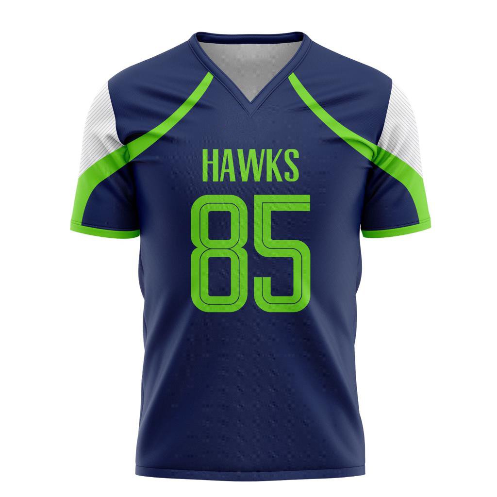 Custom Sublimated Navy & Lime Green FootballFan Jersey
