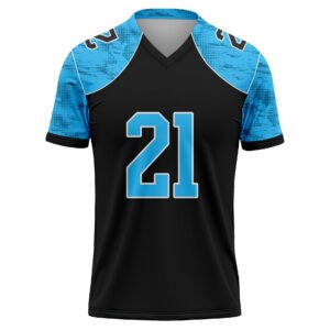 Custom Designed Black and Sky Blue Football Jersey