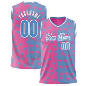 Custom Pink Light Blue Split Basketball V-Neck Jersey