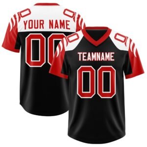 Black Red Raglan Sleeves Personalized American Football Fan Jersey