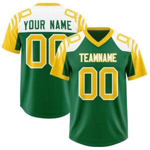 Kelly Green Gold Raglan Sleeves Personalized Football Jersey