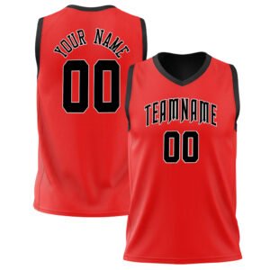 Custom Red Black Solid Color Basketball V-Neck Jersey