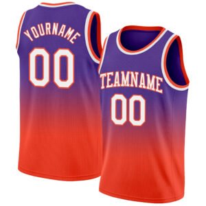 Custom Purple White-Orange Authentic Fade Fashion Basketball Crewneck Jersey