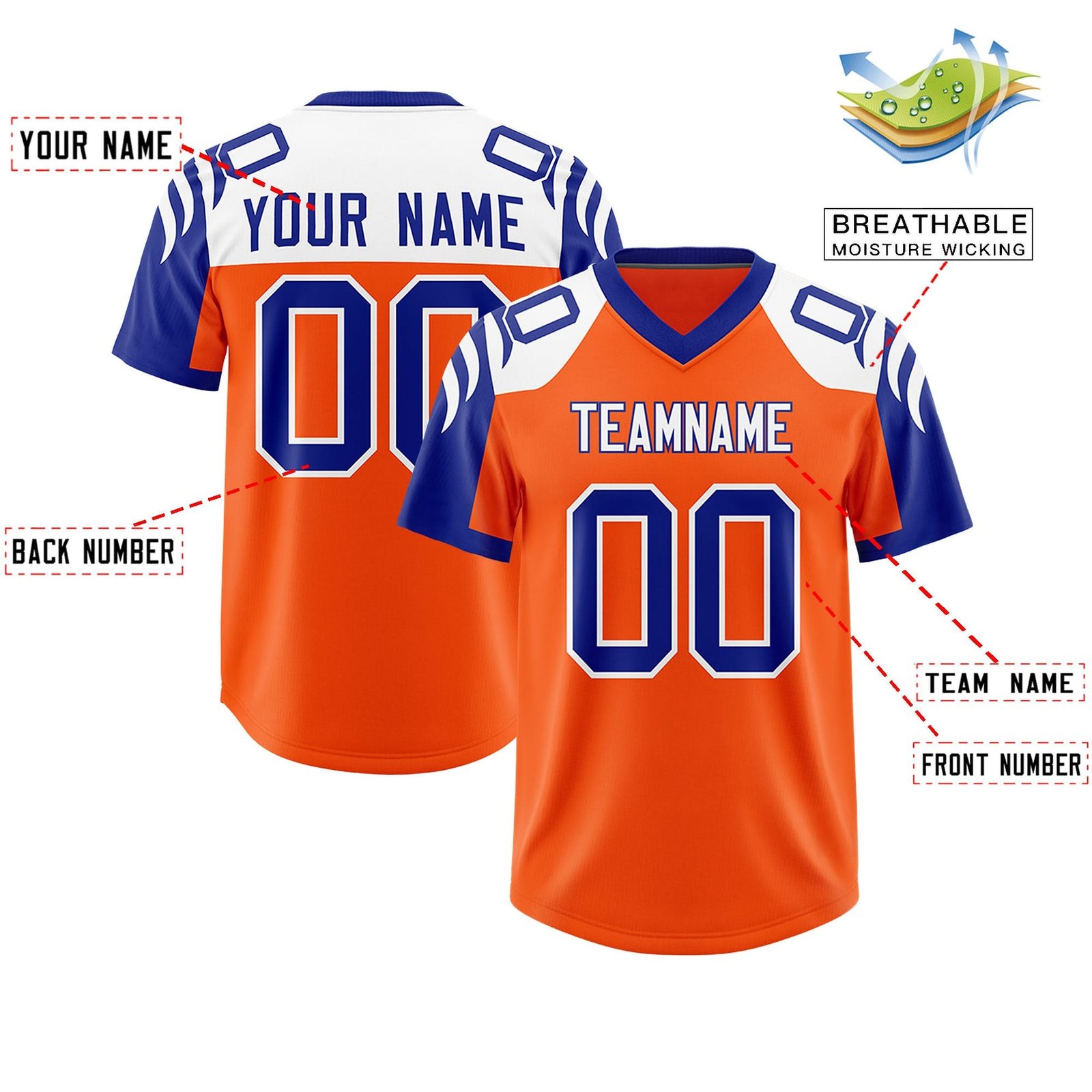 Orange Royal Personalized Pattern American Football Fan Jersey - Image 2
