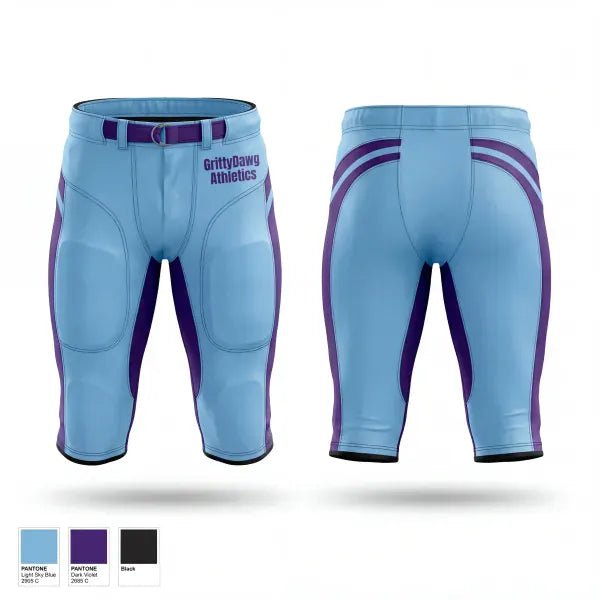 Elite Purple Custom Football Pants with Integrated Belt | - Image 2